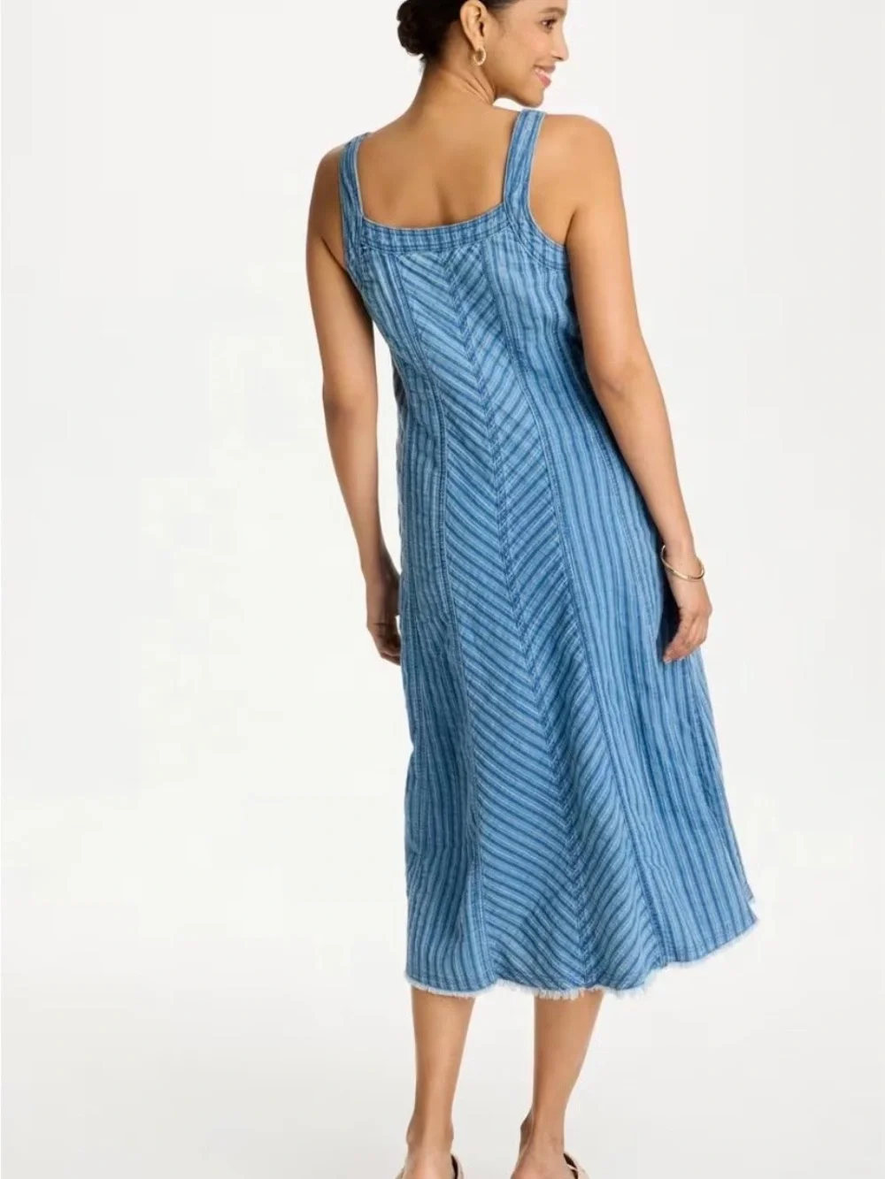 Chicos Striped Gauze Denim Sleeveless Blue Midi Dress, Size 4-6 - Picture 3 of 8